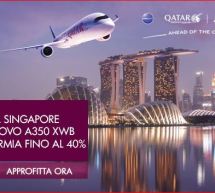 SCONTO 40% SUI VOLI PER SINGAPORE CON QATAR AIRWAYS