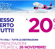 20% SCONTO CON WIZZAIR SU TUTTI I VOLI – SOLO GIOVEDI 26 NOVEMBRE 2015