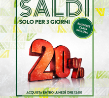 SALDI ALITALIA: 20% SCONTO SU TUTTI I VOLI – SOLO FINO A LUNEDI 11 GENNAIO 2016