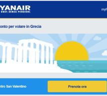 VOLA CON RYANAIR A SAN VALENTINO: 15% SCONTO PER LA GRECIA E TANTI VOLI A 19,99 €