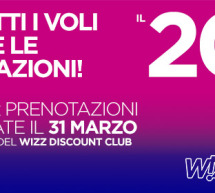 SCONTO 20% SU TUTTI I VOLI WIZZAIR