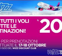 20% SCONTO SU TUTTI I VOLI WIZZAIR – SOLO 17 E 18 OTTOBRE 2016