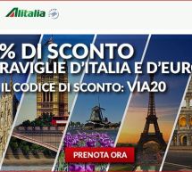 20% SCONTO SUI VOLI IN ITALIA,EUROPA, NORD AFRICA E MEDIO ORIENTE CON ALITALIA