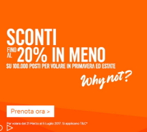 100.000 POSTI CON SCONTO 20% CON EASYJET – PRENOTA ENTRO IL 7 MARZO 2017