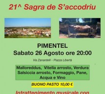 21° SAGRA DE S’ACCODRIU – PIMENTEL – SABATO 26 AGOSTO 2017